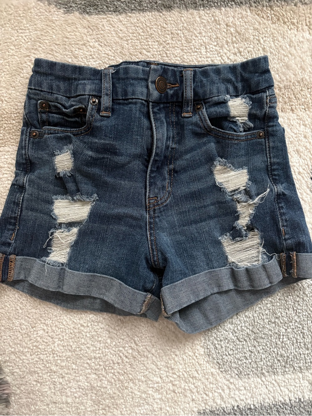 Aeropostale Distressed Rolled-Hem Denim Shorts - Blue